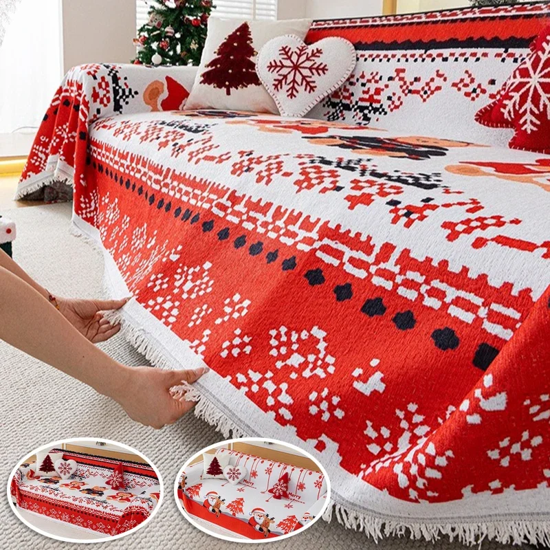 Christmas Pattern Slipcover Couch Cover Living Room Furniture Protector Sofa Cover Towel Christmas Decorate Sofa Sitting Cushion