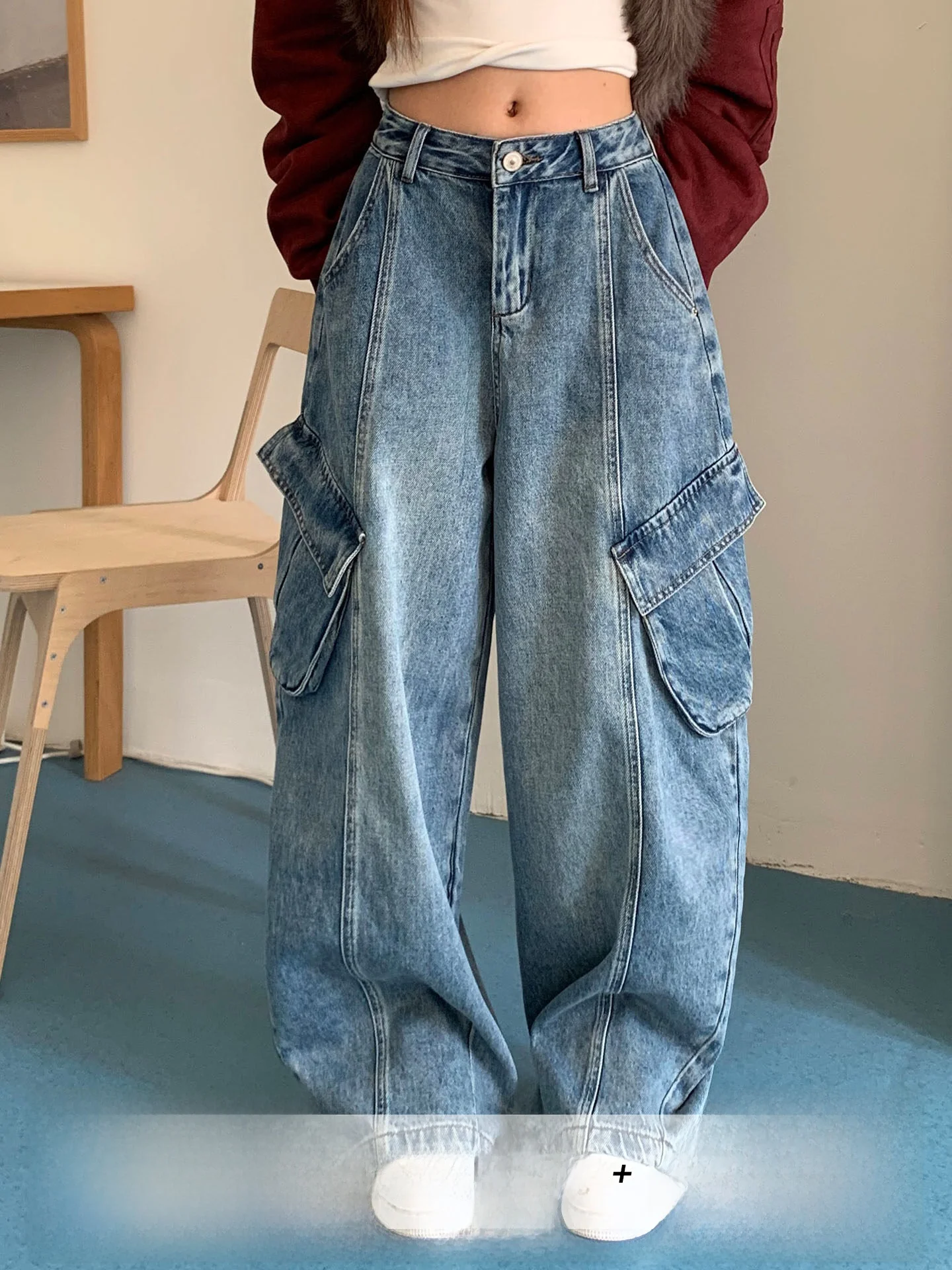 

Loose Blue American Sle Wide Leg Jeans Women's Winter Pants Lazy Feeling Floor-Length Trousers Orange Tree Beau
