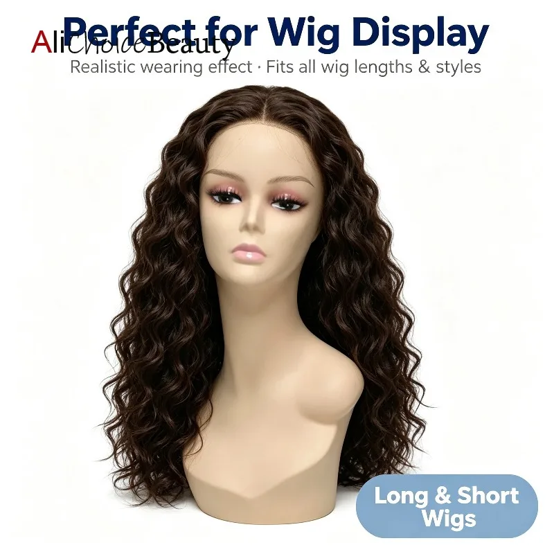 Realistic Mannequin Head Wig Display Stand with Shoulder PVC Makeup Practice Holder