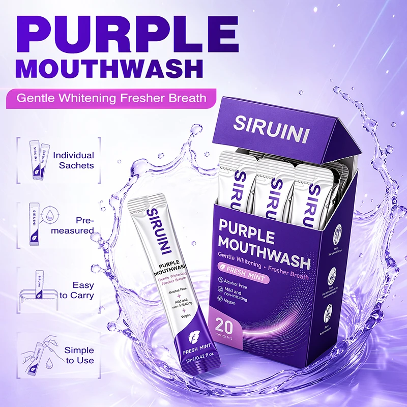 20pcs Portable Purple Strip Mouthwash Refreshing Mint Scent Freshen Breath Reduce Bad Odor Disposable Oral Care Daily Use