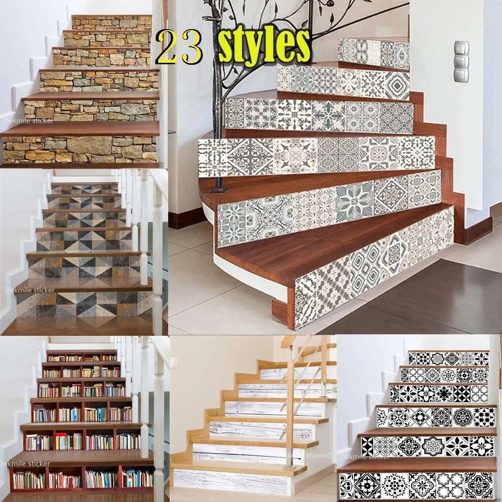 

6 Pcs/13 Pcs Stair Stickers Riser Staircase Sticker For Stairway Covering PVC Home Staircase Renovation Staircase Decor Treads