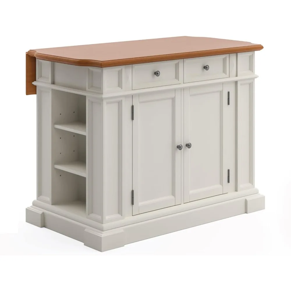 

Homestyles Americana Kitchen Island with Wood Top and Drop Leaf Breakfast Bar, Storage with Drawers and Adjustable Shelves