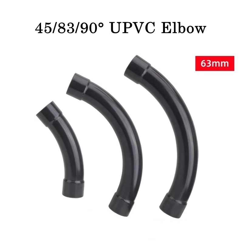 1pc 63mm UPVC Elbow Connector 45/83/90degree Large Radius Elbow PVC Joints Garden Irrigation Aquaculture Fittings