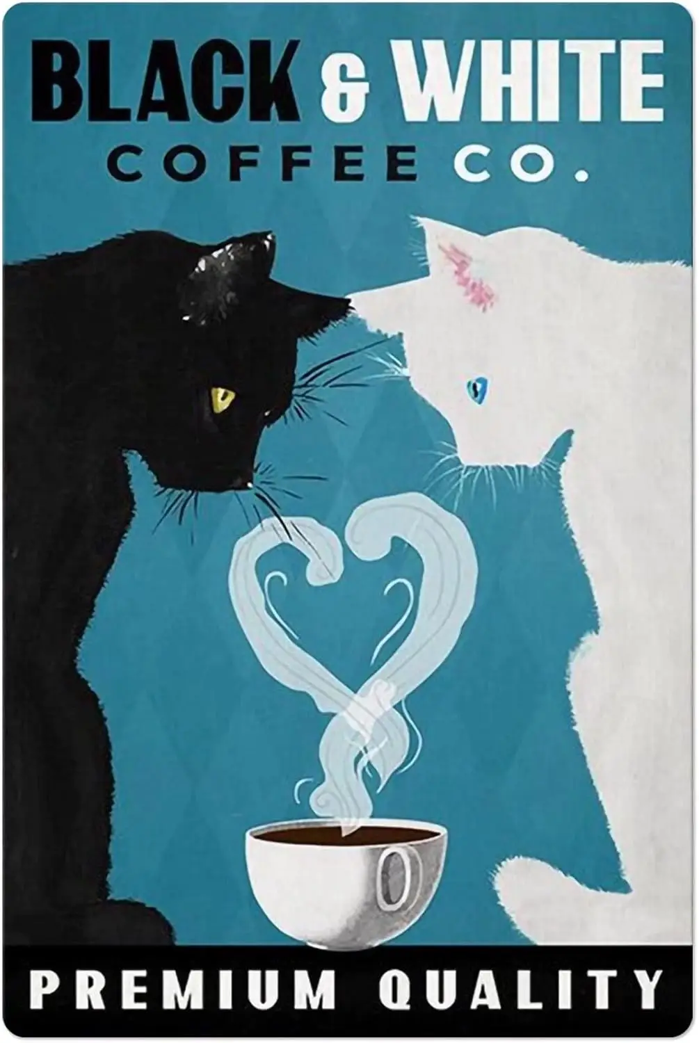 Black Cat and White Cat Metal Tin Sign,Premium Quality Coffee,Retro Wall Decor for Home Bar Restaurant Cafe Pub Outdoor