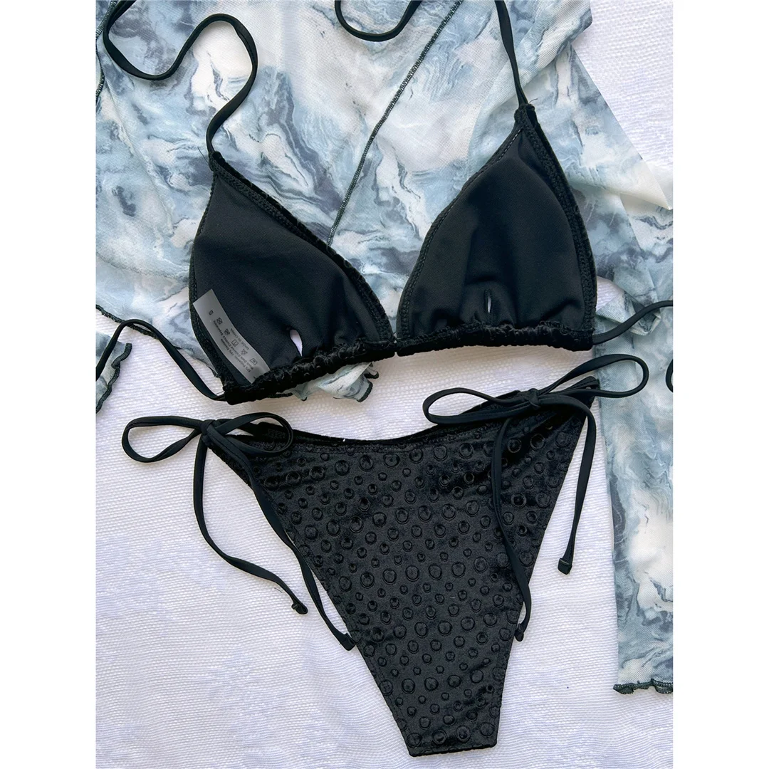 Neuer Halter-Bikini aus Samt mit hohem Beinausschnitt, Damen-Badebekleidung, zweiteiliger Bikini-Set, gepolsterter Badeanzug, Badeanzug, Schwimmbikini V4502 – Detail 15