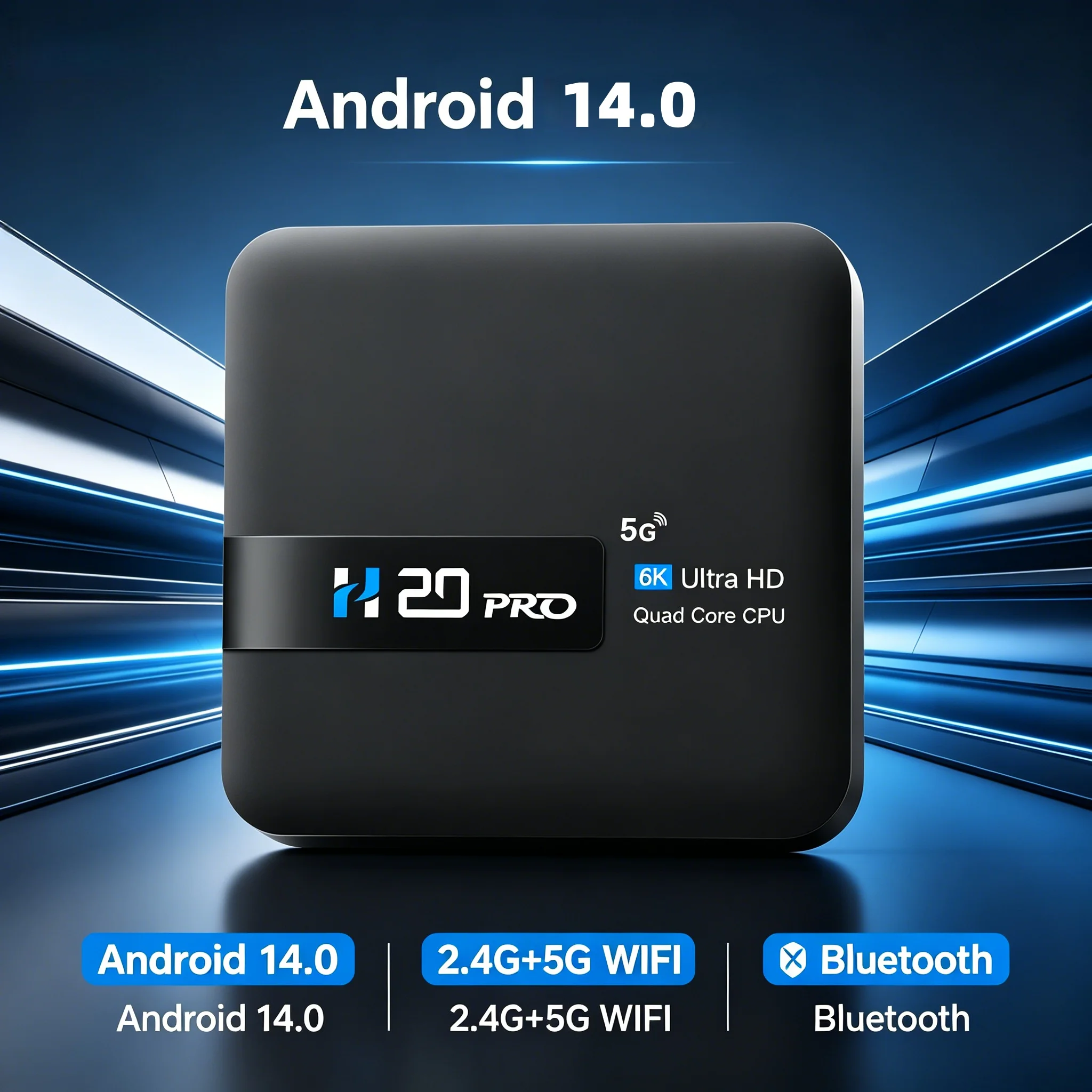 

H20 PRO Android 14.0 TV Box RK3518 Chip 6K Ultra HD 2.4G+5G WiFi Bluetooth Smart Media Player Set Top Box