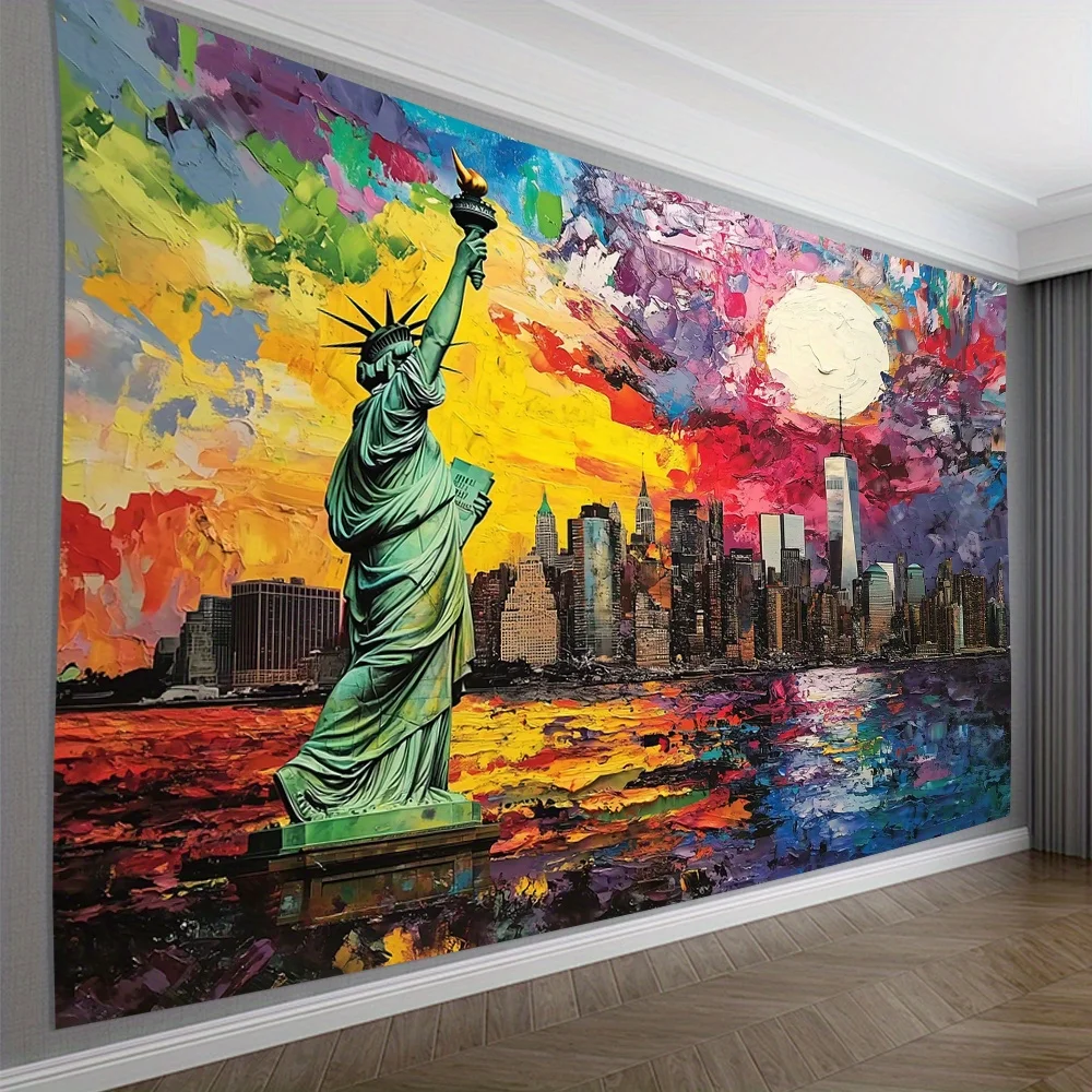 Doodle of the Statue of Liberty Digital printing polyester wall hanging tapestry decorative Living room bedrooms background gift