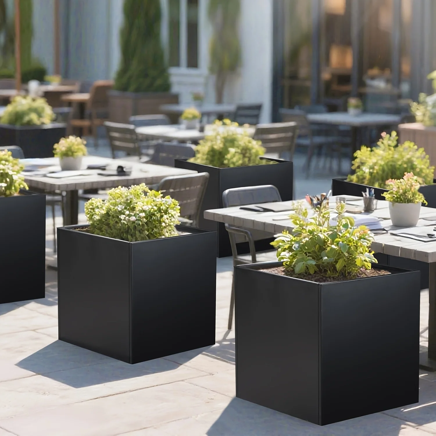 26-inch Black Metal Steel Flower Pot, Large Square Indoor/Outdoor Universal Flower Pot, Cubic Heavy Duty Steel Flower Pot