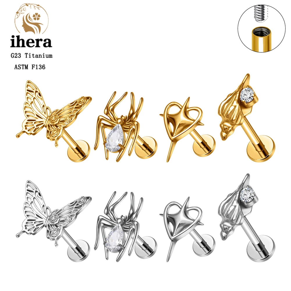 ASTM F136 Titan Lippen-Labret-Stud mit Schmetterling, Spinne, Zirkonia, 16G Gewinde-Ohrringe, Nasen-, Knorpel-, Tragus-, Conch-, Daith-Piercing-Schmuck
