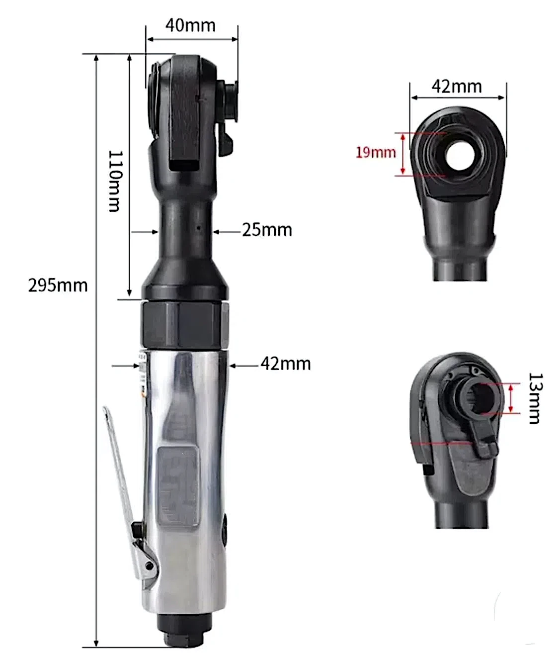 TY5T112 Pneumatic Thru-Hole Ratchet 1/2" 160 Rpm 110Nm Industrial Ratchet Wrench 10mm, 12mm, 13mm,14mm,19mm Socket Adaptor 2