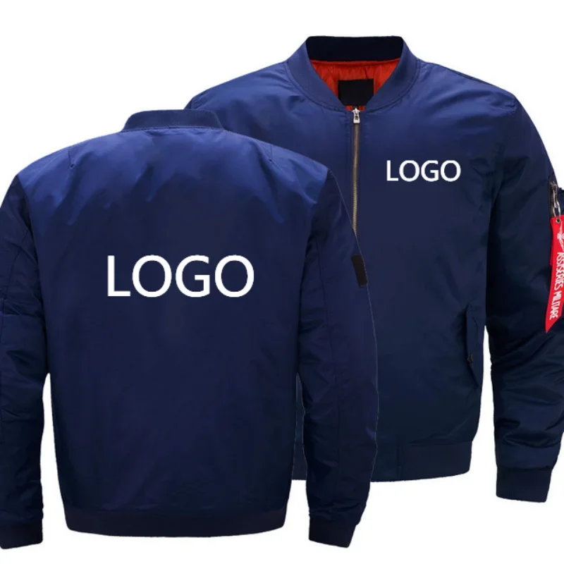 Casaco voador com logotipo personalizado espesso masculino, corta-vento quente, casaco de beisebol com zíper casual, moda outono e inverno, 2023, novo