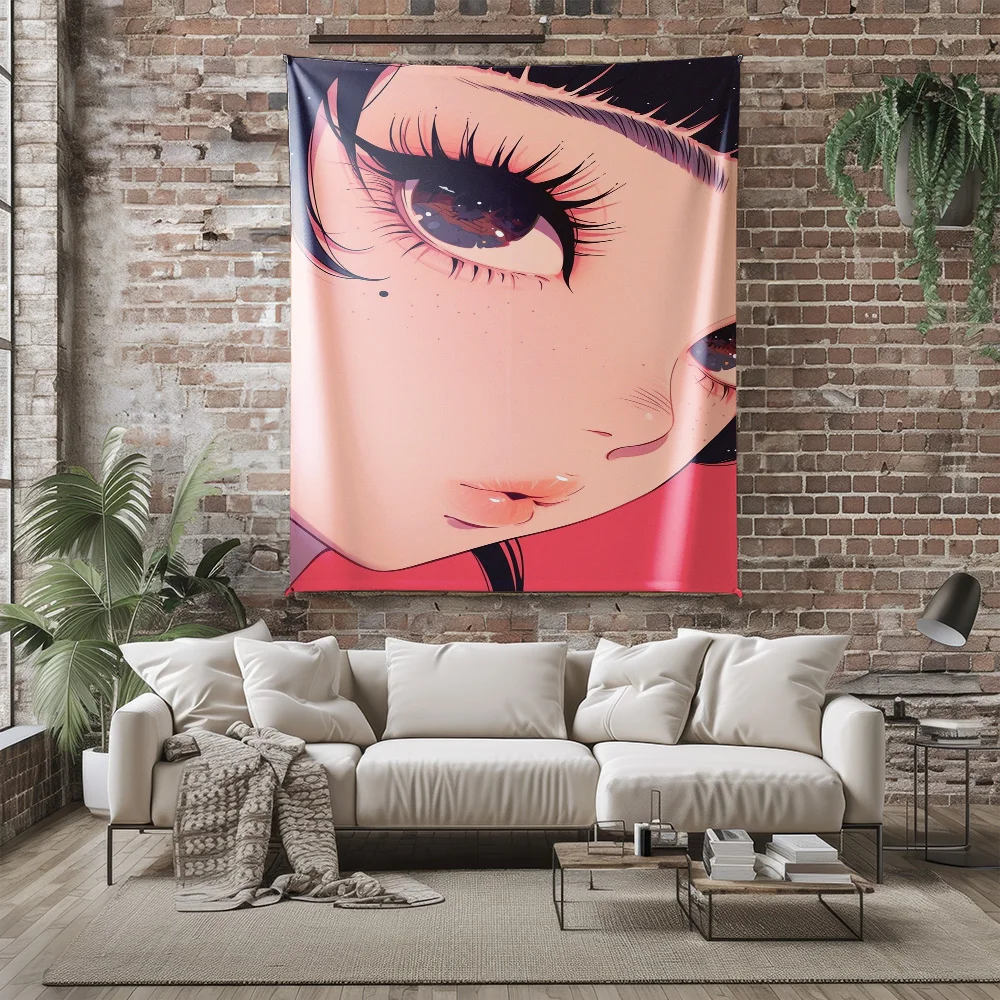 Anime Girl Eye Close Up Tapestry Kawaii Wall Decor Machine Washable All Season Living Room Bedroom Home Decor non-toxic materia