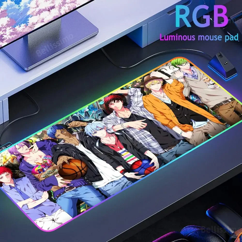 Cool K_kuroko B_basketball RGB Rubber Mouse Pad HD Anime LED Mousepad Large Extended Mause Desktop Mice Mats Luminous Desk Pad