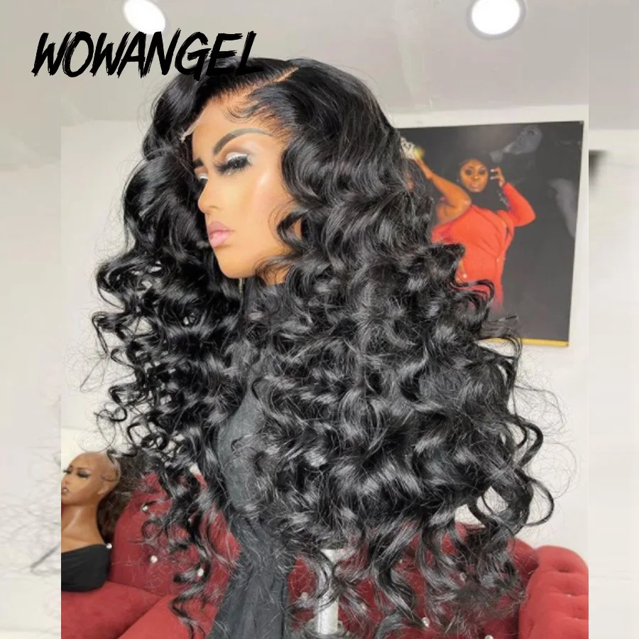 Wow Angel 34inch 13x6 HD Lace Full Frontal Wigs Loose Wigs Human Hair Lace Frontal Wigs 250% Loose Deep Wave Wigs For Women