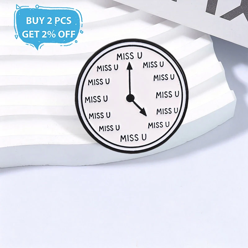 Cute Miss U Clock Design Badge Creative Love Enamel Pins Fashion Lapel Metal Brooches Backpack Clothes Jewelry Gift for Friends