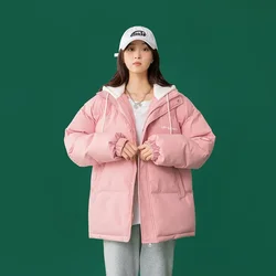 Parka gruesa con capucha para mujer, abrigo informal de gran tamaño, cálido, con patrón, ropa de calle para Universidad, invierno, 2023