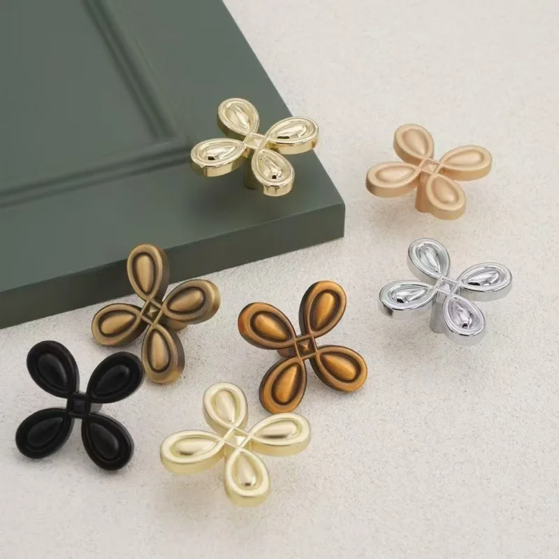 1PC  Mid Ancient Style Four Leaf Clover Simple Drawer Wardrobe Door Cabinet Drawer Cabinet French Retro Single Hole Handle