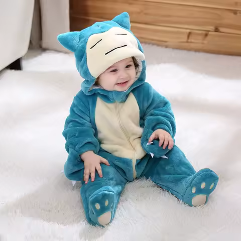 Kigurumis Baby Romper Cartoon Snorlax Onesie Infant Winter Warm Animal Costume Outfit Cosplay Funny Costume Halloween Pijama