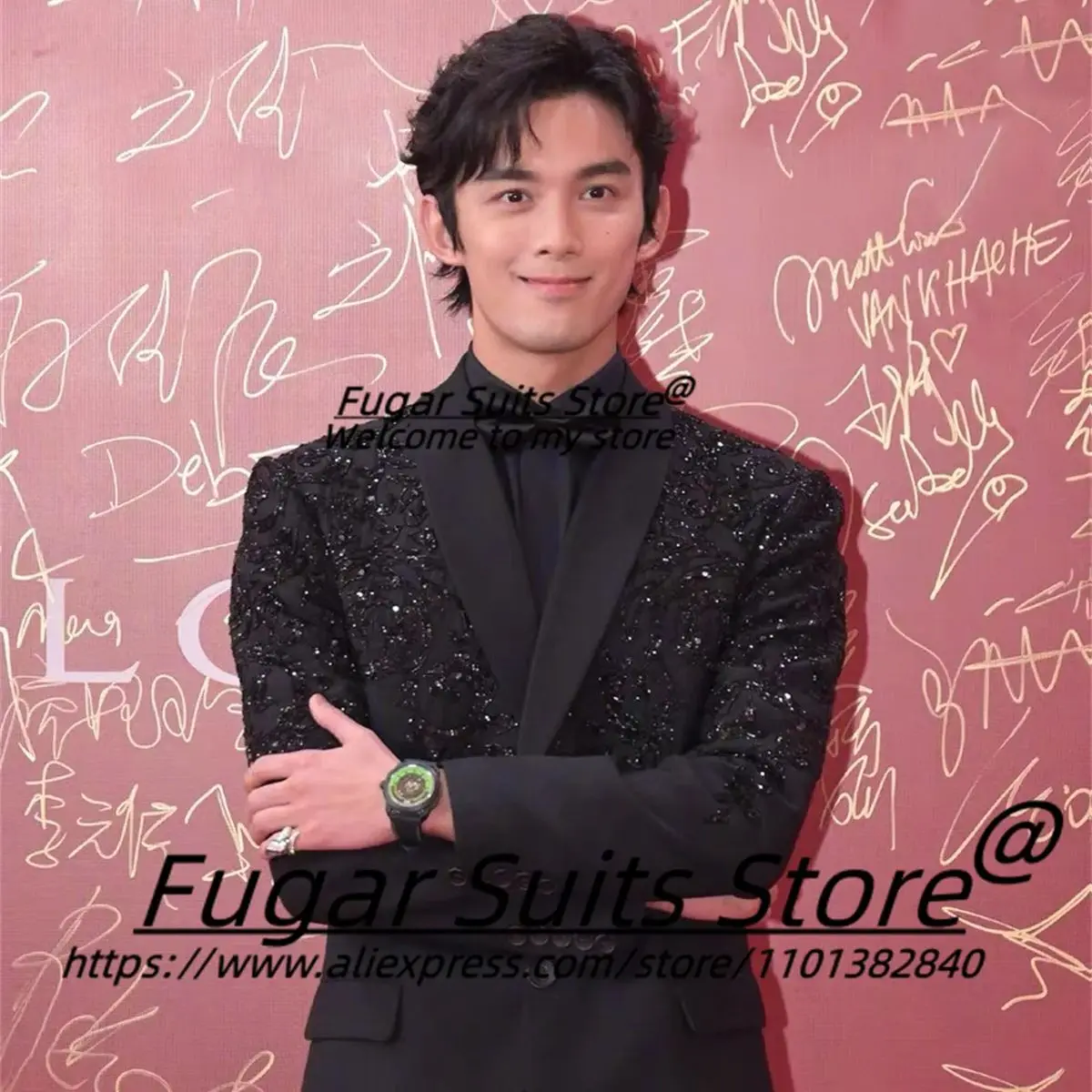 Luxuly setelan syal pria, jas tuksedo hitam elegan Slim Fit, kerah syal pengantin pria 2 potong