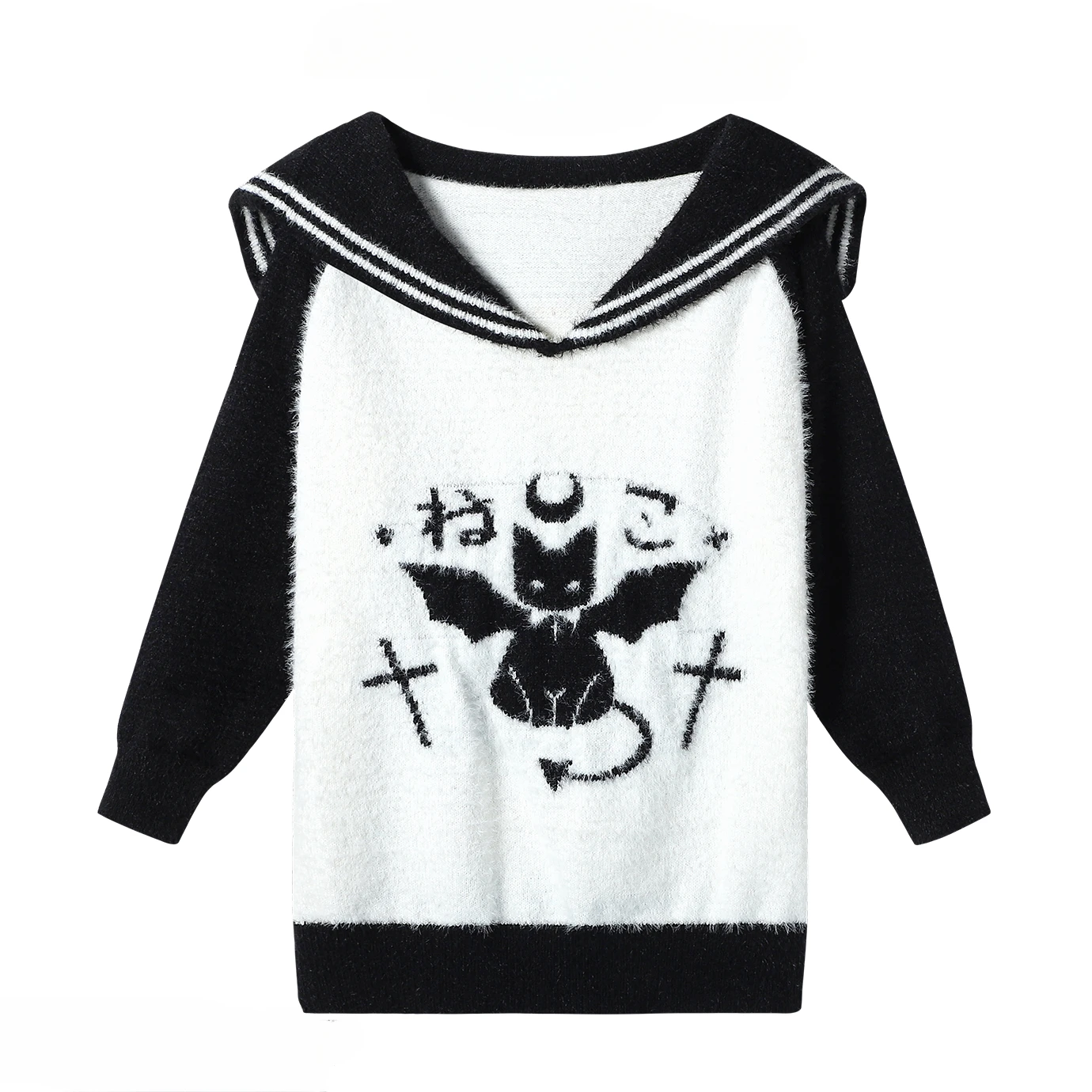 

Sweet Girl Contrast Spliced Sailor Collar Long-sleeved Pullover Sweaters Autumn Winter Loose Slim Versatile Casual Knitted Tops