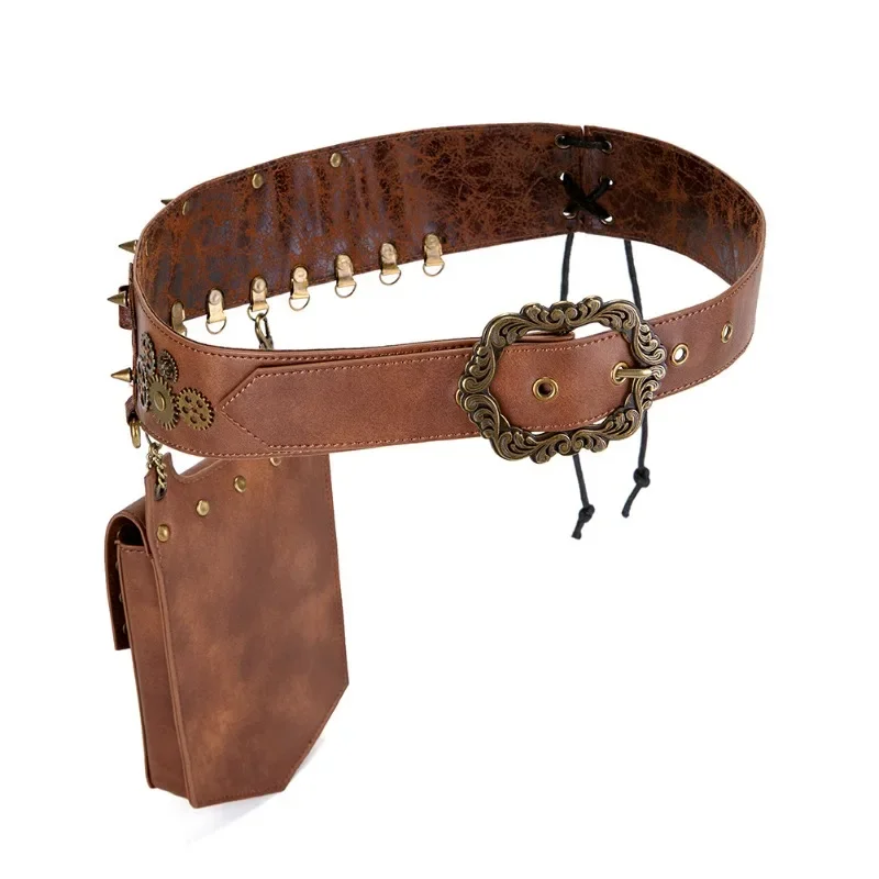 

Steampunk Rivet Brown Vintage Waist Bag Halloween Cosplay Costume Accessory Strap