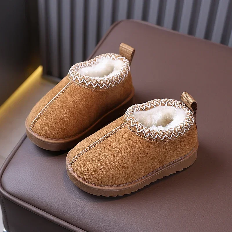 Winter children's ethnic-style knitted fleece-lined snow boots, retro and warm ankle boots, anti-slip thick-soled boots