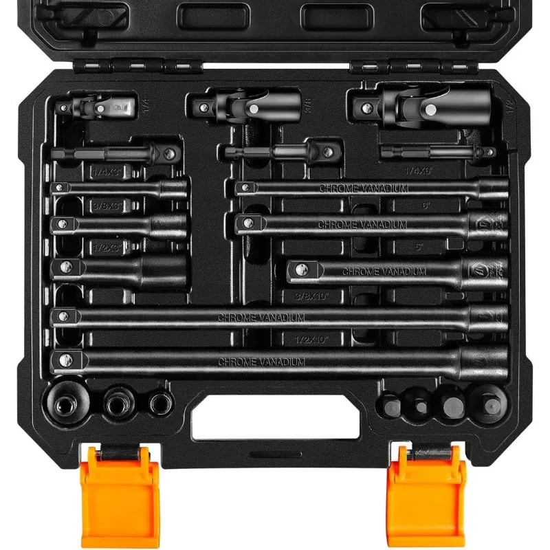 

21 Piece 1/4" & 3/8" & 1/2" Drive Tool Accessory Set, Includes Socket Adapters, Extension Bars, Swivel Universal Joints, Im