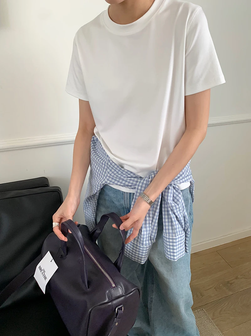 Frühlings- und Sommer-Damen-Freizeitoberteil in Unifarbe mit Glanzstreifen am Schulterbereich, Rundhalsausschnitt und Kurzen Ärmeln, Jelly T-Shirt