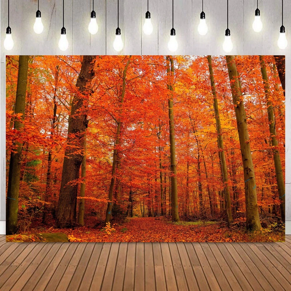 

Autumn Forest Photography Backdrop Yellow Maple Leaves Rustic Woodland Scenery Fall Photobooth Background Home Party Decoration