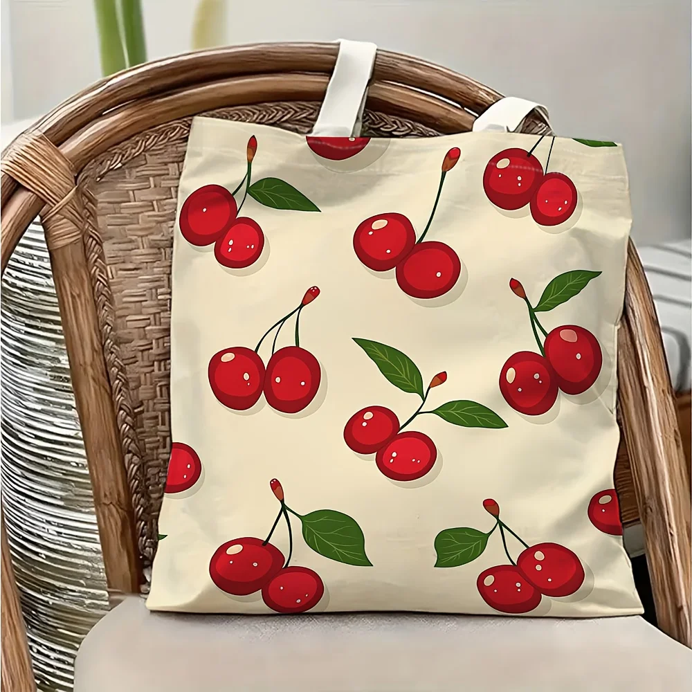 1pc Cherry Pattern Tote Bag, Reusable Shopping Bag, Suitable for Daily Use, School, Travel, A Practical Gift for Fruit Lovers.
