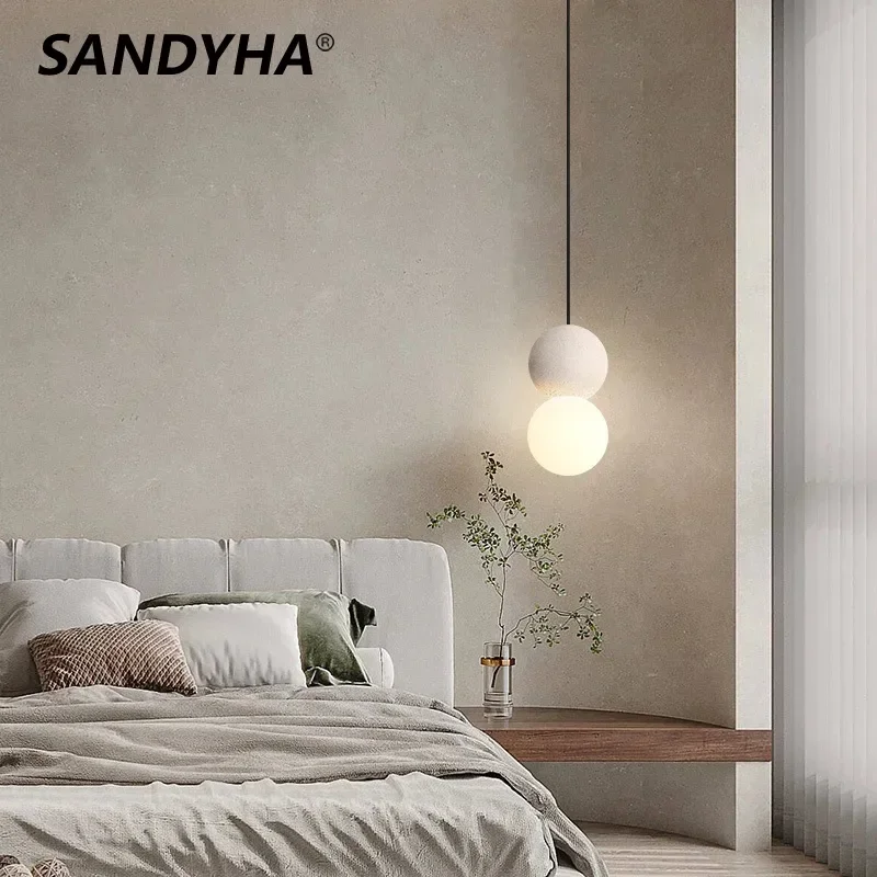 

SANDYHA Modern Terrazzo Pendant Lights Glass Ball Design LED Lamp Bedroom Decoration Living Room Study Indoor Lighting Fixture