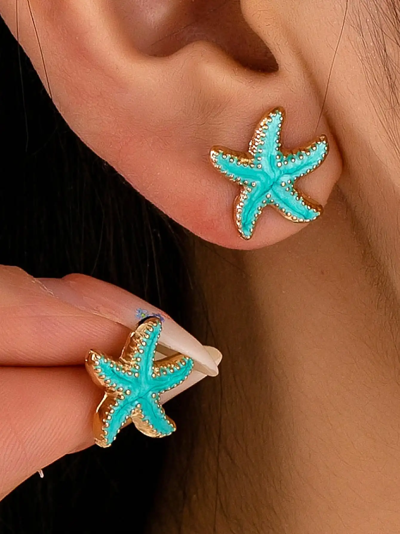 1 Pair Fashion 3D Alloy Colorful Pearl Coated Starfish Stud Earrings