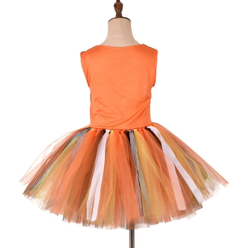 Halloween Girls Pumpkin Themed Party Costumes Cute Funny Outfit Net Yarn Sequin Tutu Dresses Kids Birthday Fancy Dress