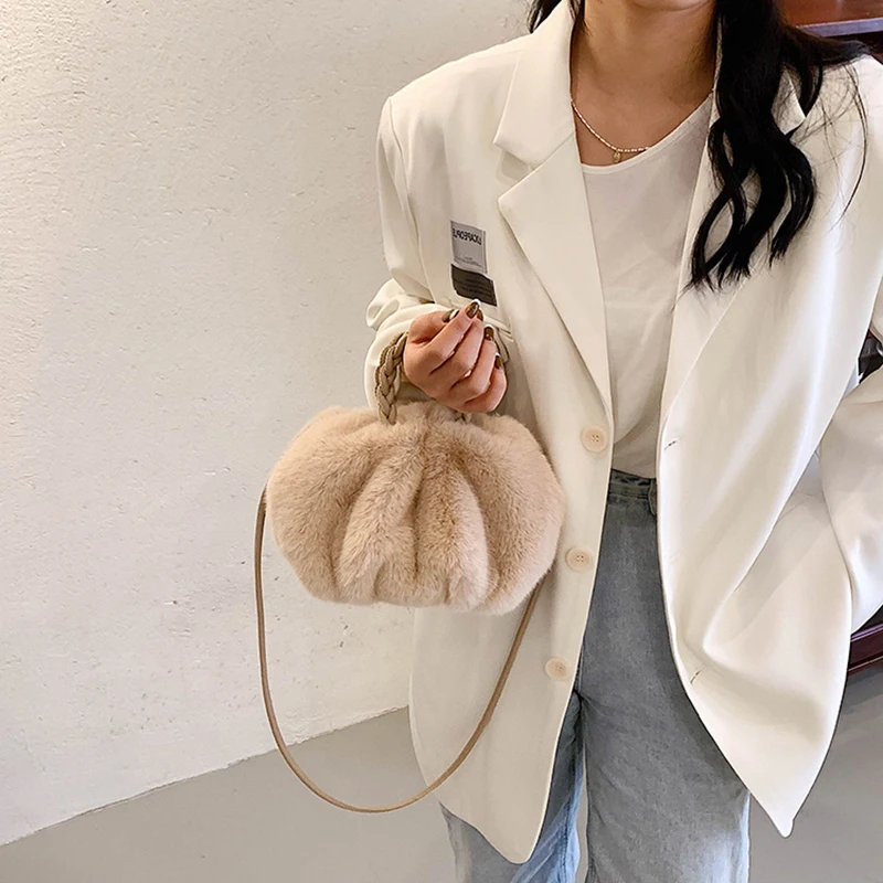 Plush And Soft Cloud Women\'s Handheld Bag, Versatile High Quality Handheld Drawstring Shoulder Bag, Solid Color Temperament Cros