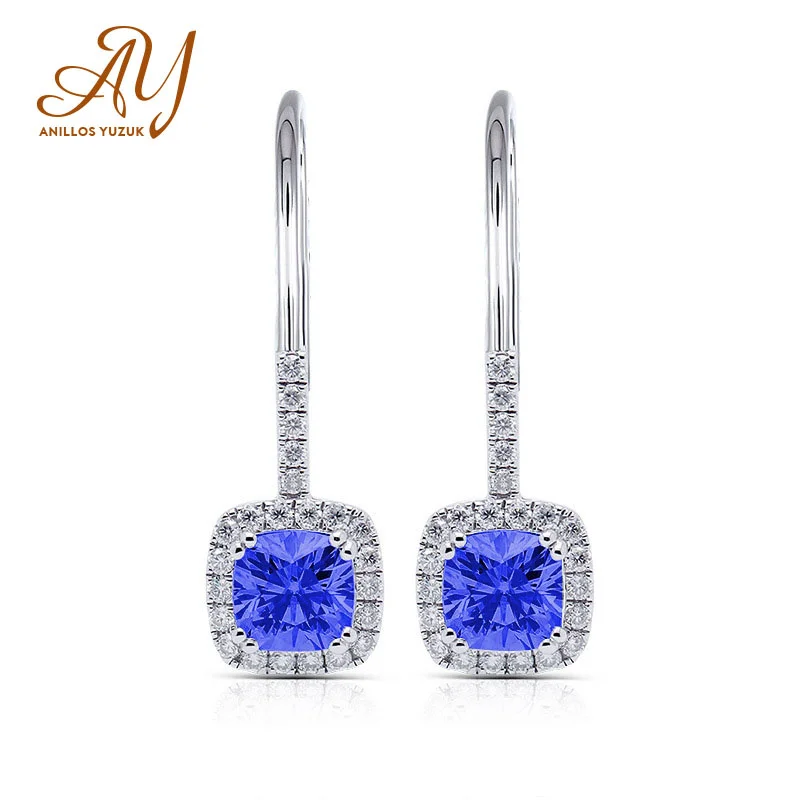 Anillos Yuzuk FashionSilver Created Moissanite Blue Red Purple Gemstone Drop Earrings Ashion Female Earrings Party Jewelry