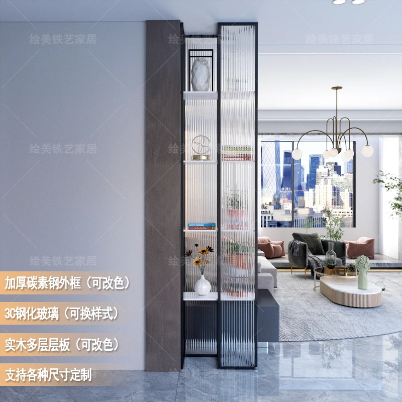 Changhong glass screen partition shelf, living room entrance porch cabinet opposite door, light luxury office flower shelf,