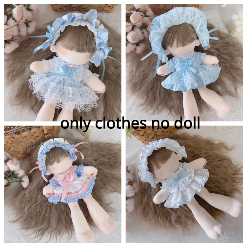 Handmade 2pc 10/15/20/25/40cm Only Doll Clothes Blue Princess Dress Hairband Plush Dolls Outfit Toys Doll's Accessories Cos Suit