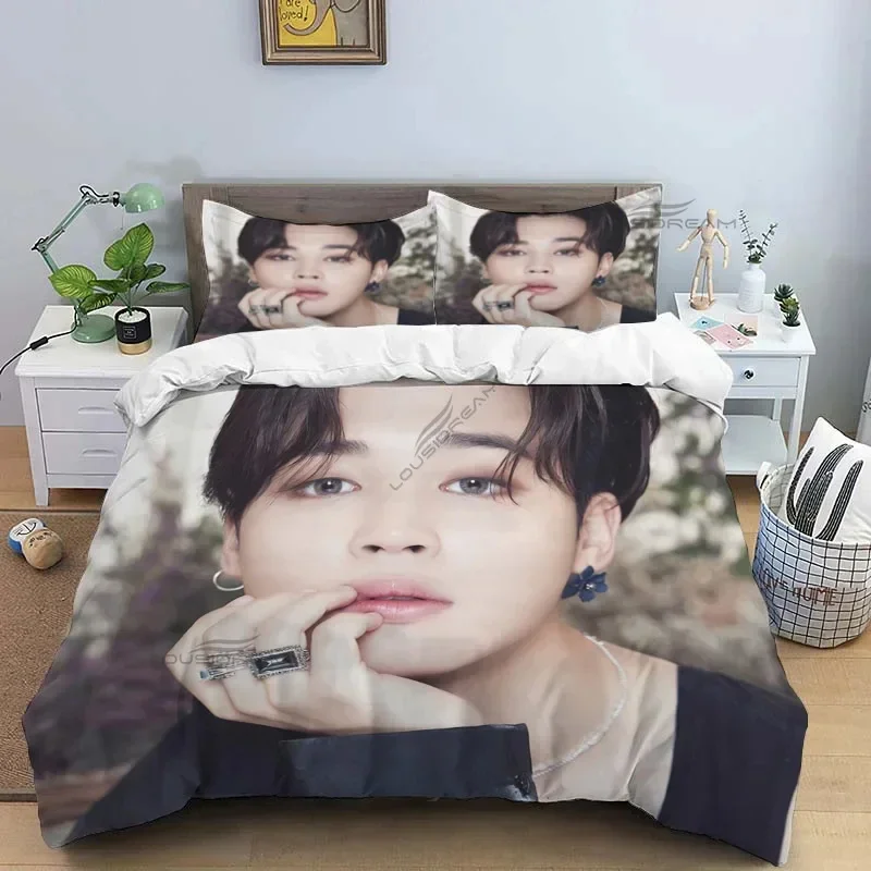 Korean Popular Male Singer Group Jung Kook SUGA Jimin Bedding Set,Duvet Cover Bed Set Quilt Cover Pillowcase,King Queen Size