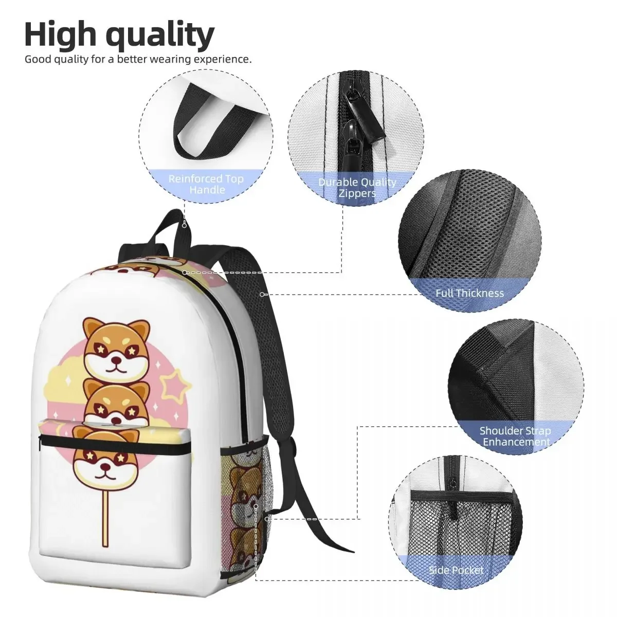 Three Shiba Inu Happy Skewer Print Backpack Student BookBag Children School Bag Laptop Shoulder Bags for Men Women