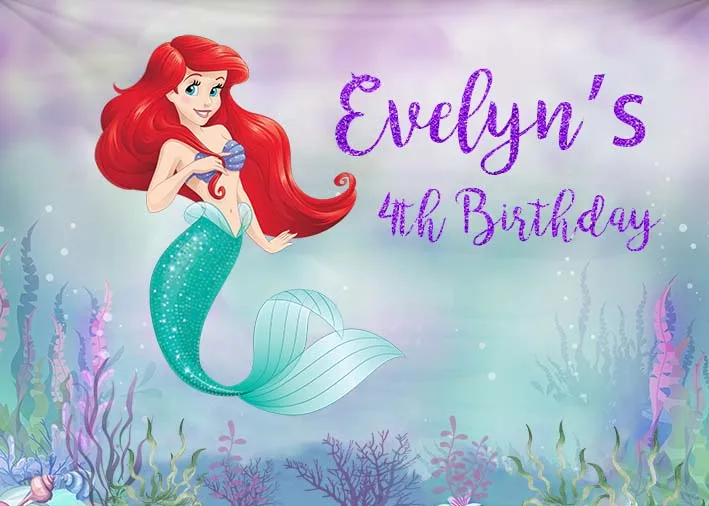 Little Mermaid Backdrop Photography Baby Birthday Party Photocall Seabed Shell Treasure Star Poster Backgrounds for Photo Studio