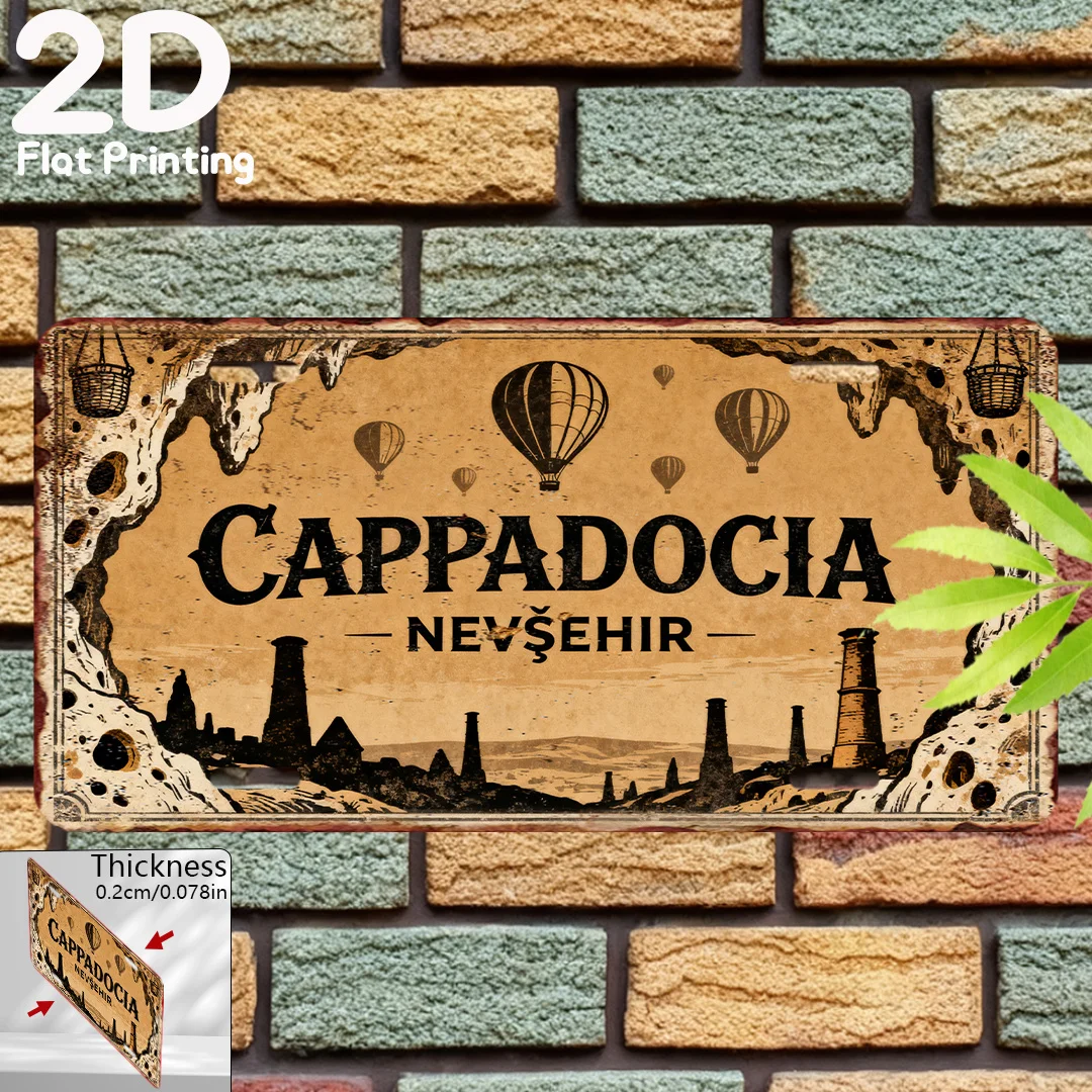 2D Flat, 1pc Cappadocia Nevşehir Turkey Vintage Metal License Plate Wall Art - 15.24cm x 30.48cm Retro Aluminum Sign with Hot Ai