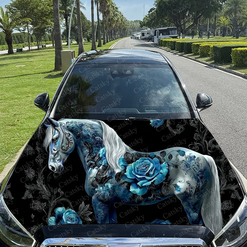 Purple Horse Car Hood Sticker PVC Self Waterproof Stick, Striking Auto Exterior Accessories Decor Protect Gift for Car Lover