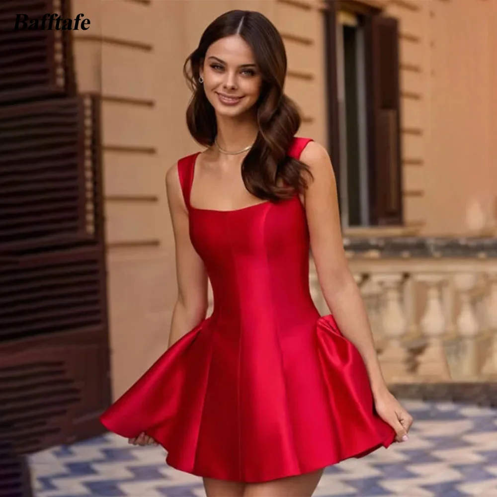 

Bafftafe Red A Line Mini Formal Prom Dresses Customized Above Knee Satin Women's Graudation Gowns Wedding Engagement Dress