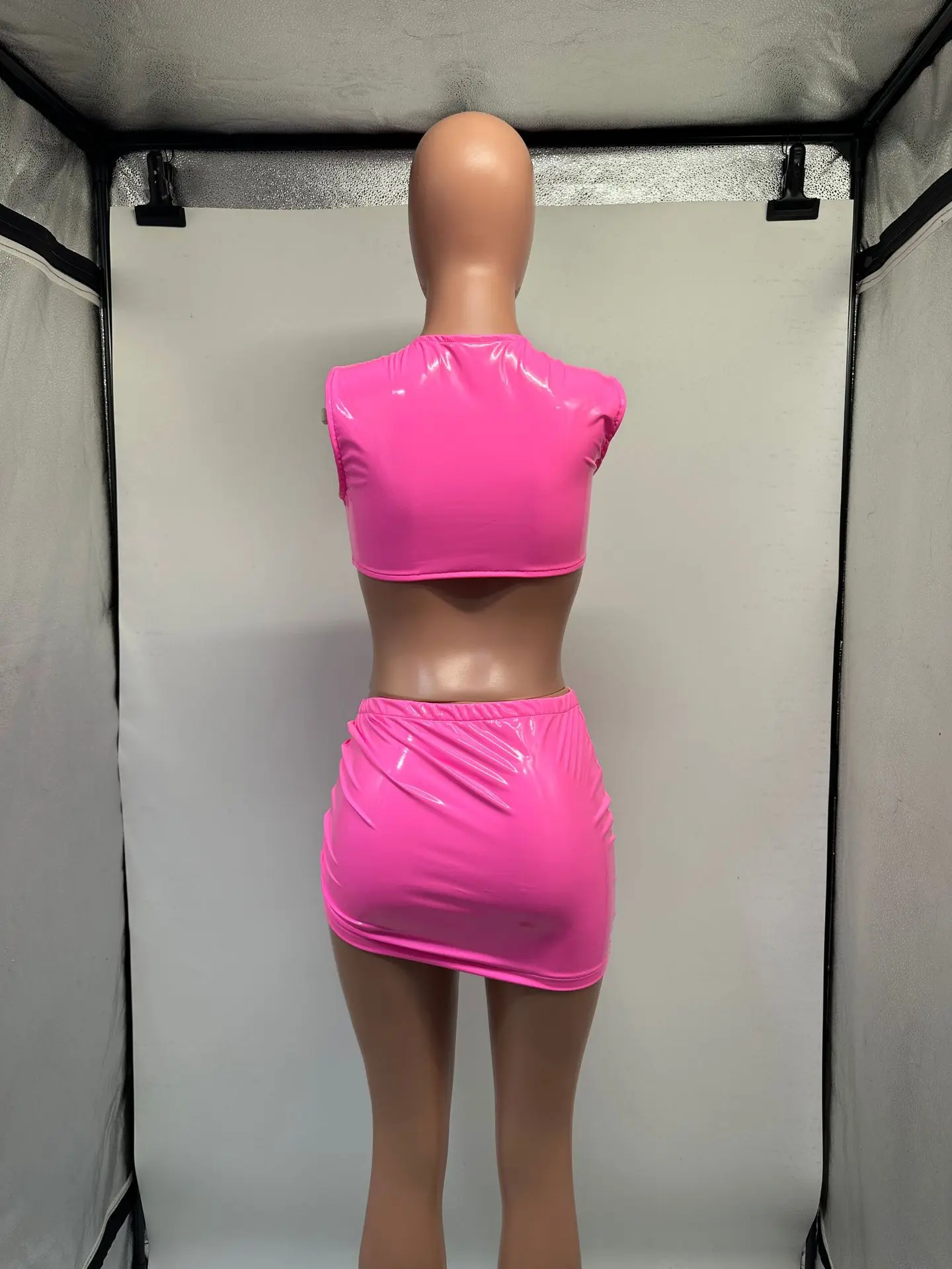 LW SXY Crop Top Ruched Drawstring Skirt Set for Women Bandage Design Sleeveless V Neck Crop Tops & Mini Skirt Matching Suit