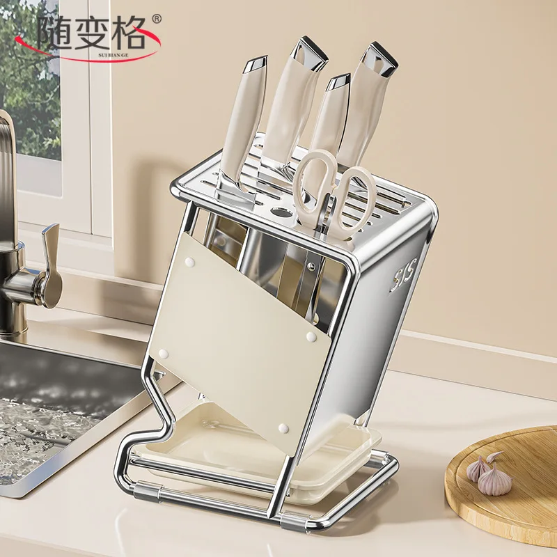 

Stainless steel kitchen knife holder storage rack countertop new multifunctional knife integrated kitchen knife storage rack