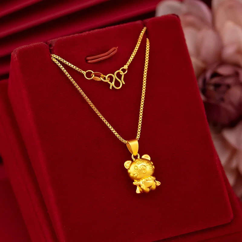 Timeless Tiger Blessing! 24K AU999 Gold Adjustable Necklace, Symbol of Power & Prosperity for Her