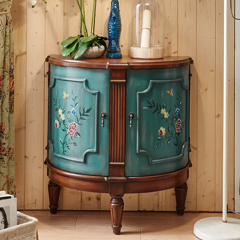 

painted locker side cabinet wall side cabinet European semi-round small entrance cabinet wall solid wood cabinet