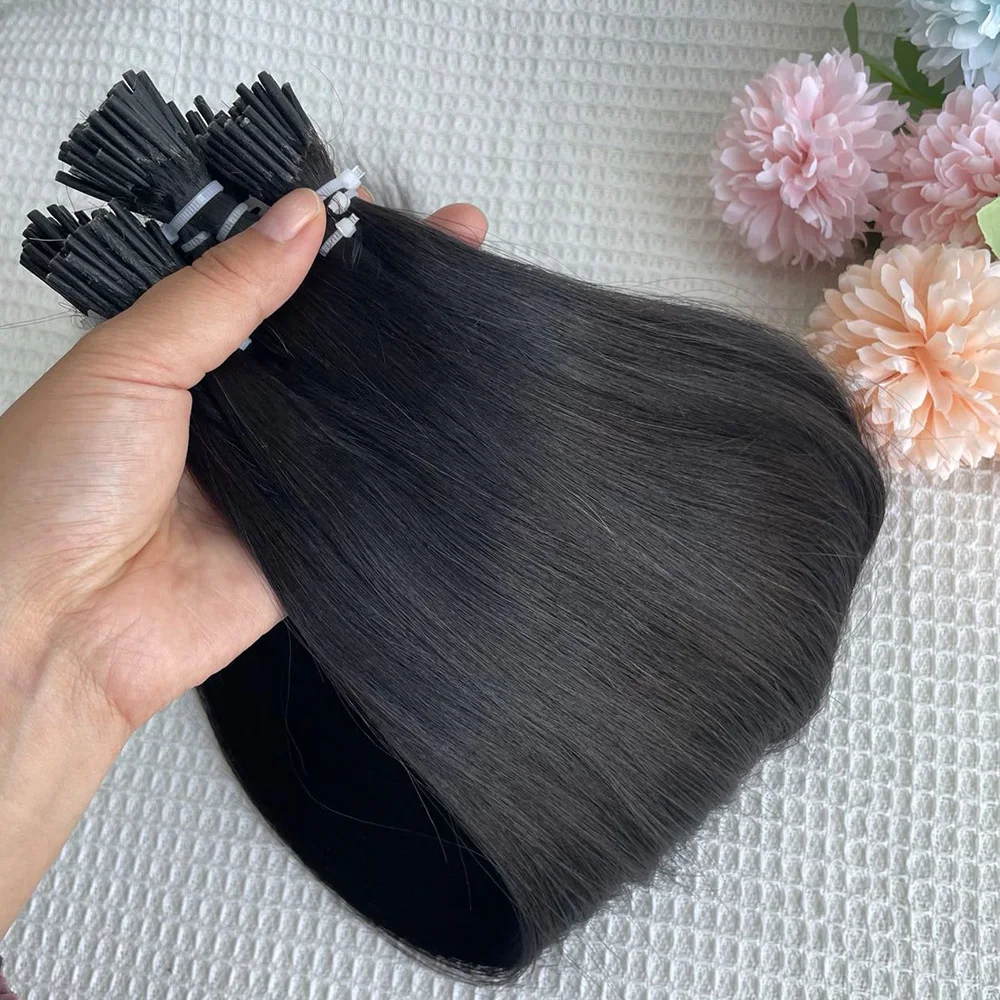 Yaki Straight I Tip Microlink Hair Extensions Echt haar voor zwarte vrouwen Italiaanse keratine capsule Micro Ring Hair Extensions