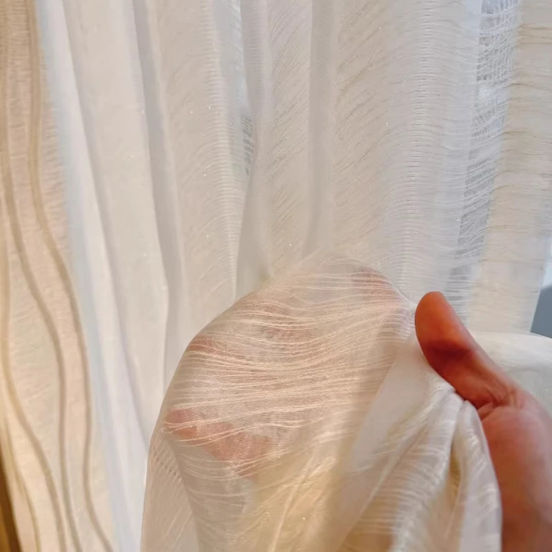 French Light Luxury Modern Style Pearlescent Bright Silk Three-layer Silk High-end Atmospheric Gauze Curtain Living Room Sheer