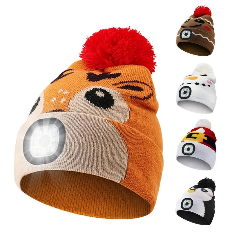 

Led Light Knitted Hat Cartoon Warm Elastic Beanie Headlight Autumn Winter Outdoor Sport Night Hiking Fishing Camping Glow Bonnet